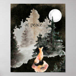 Poster en paix ~ Fox et Pleine lune Woodland