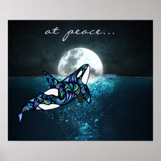 Poster en paix ~ Pleine lune Psychedelic Trippy Orca Whal