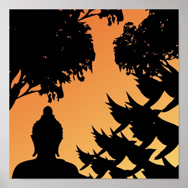 Poster en silhouette de Bouddha Sunset (Devant)