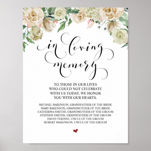 Poster En souvenir affectueux Panneau de table de mariage (Devant)