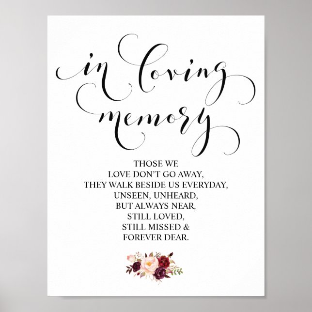 Poster En souvenir affectueux Panneau de table de mariage (Devant)