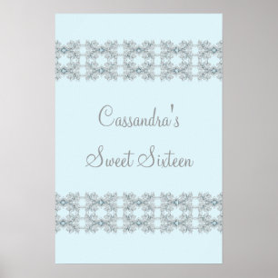 Poster en Sweet sixteen de dentelle bleu cristal