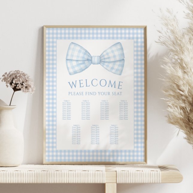 Poster En vichy bleu arc cravate bébé garçon douche table (Créateur téléchargé)