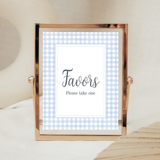 Poster En vichy bleu classique (Boy Gingham Baby Shower Favors Sign)