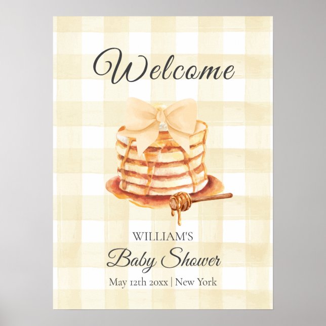 Poster en vichy Bow Pancake Brunch Baby shower Bienvenue (Devant)