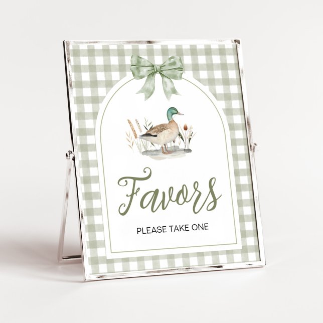 Poster en vichy Mallard Baby shower Faveurs Signal (Sage Green Gingham Mallard Duck Hunting Country Baby Shower Sign)