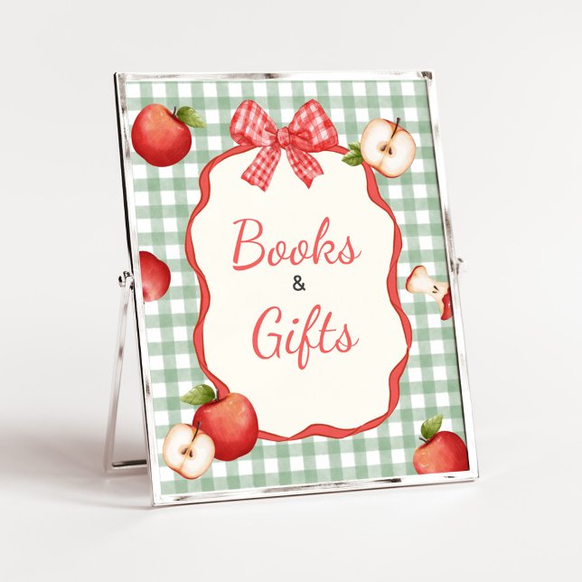 Poster en vichy Pomme de nos yeux Baby Books and Gifts Si (Gingham Apple of our Eye Baby Books and Gifts Sign)
