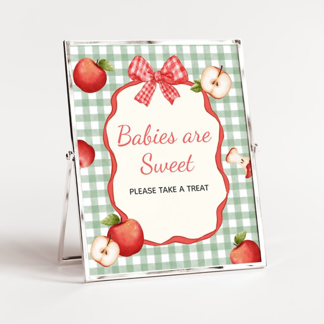 Poster en vichy Pommes de nos bébés yeux sont des signes  (Gingham Apple of our Eye Baby Shower Babies are Sweet Sign)
