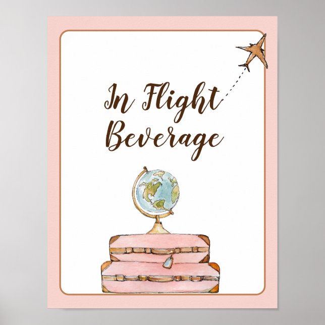 Poster En vol Boissons Bar panneau Voyage Bridal douche (Devant)