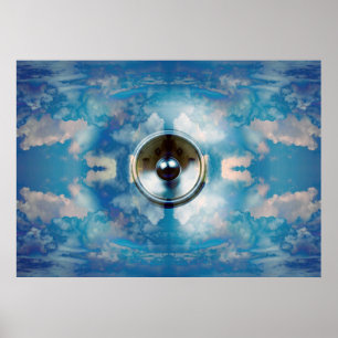 Poster Enceinte musicale dans un ciel bleu nuageux affich