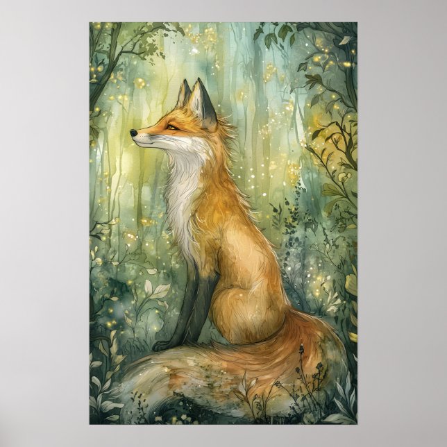 Poster Enchanted Emerald Forest Fox Art Imaginaire de l'e (Devant)