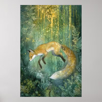 Enchanted Emerald Forest Magique Fox Art