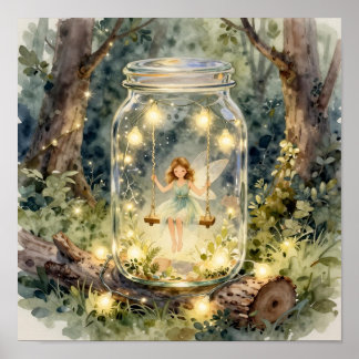 Poster Enchanted Fairy on a Swing in a Magical Forest