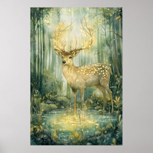 Poster Enchanted Forest Stag Jaune Antlers