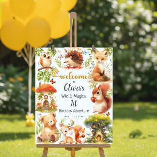 Poster Enchanted Forest Wild One Boy Birthday Welcome
