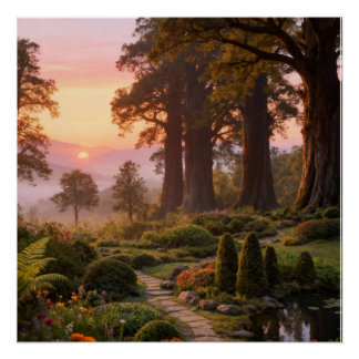 Poster Enchanted Garden at Dawn Majestic Trees