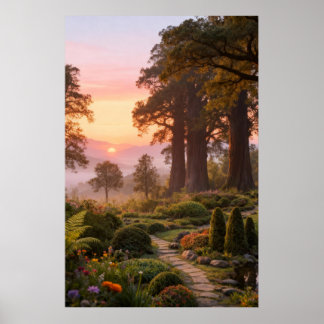 Poster Enchanted Garden at Dawn Majestic Trees
