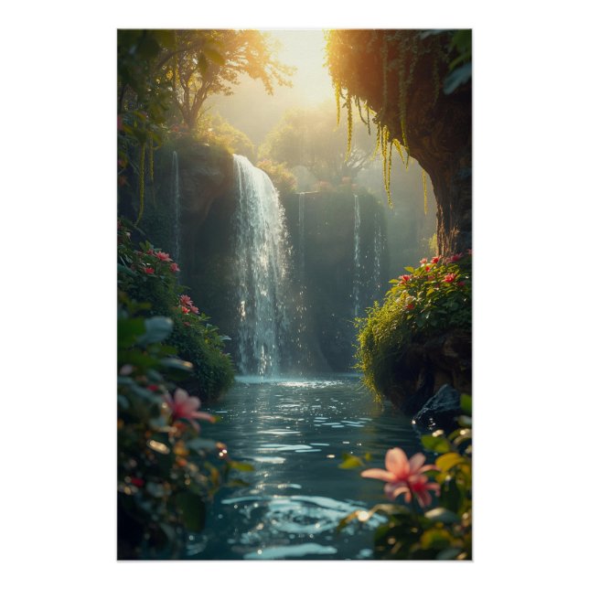 Poster Enchanted Waterfall Nature (Devant)