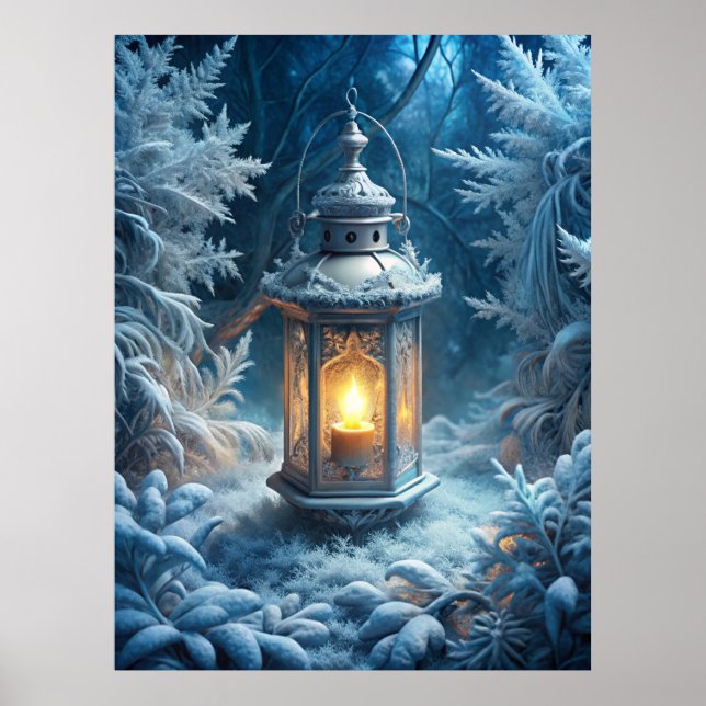 Poster Enchanted Winter Lantern – Magical Snowy Forest  (Devant)
