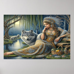 Poster Enchantement Lune dans la Forêt Mystique36x24