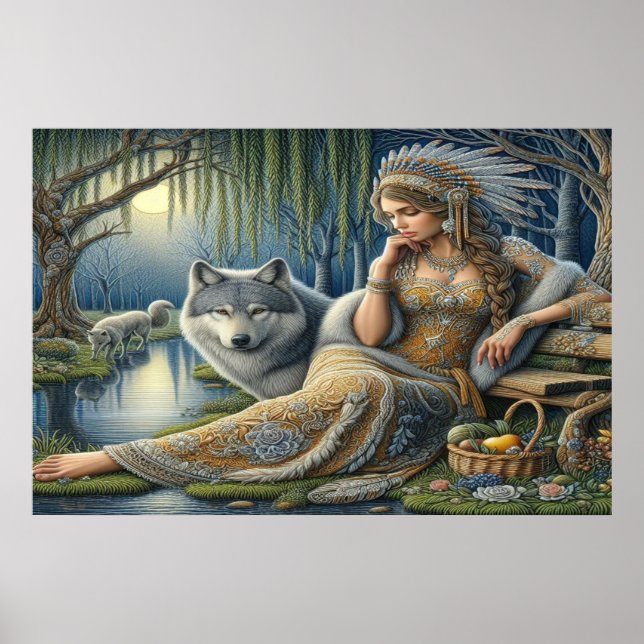 Poster Enchantement Lune dans la Forêt Mystique36x24 (Devant)