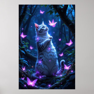 Poster Enchanting kitten in a magical forest with glowing