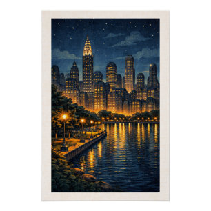 Poster Enchanting Metropolis Skyline Night Cityscape