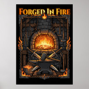 Poster Enclume et épées de forge de forgeron épique Art f