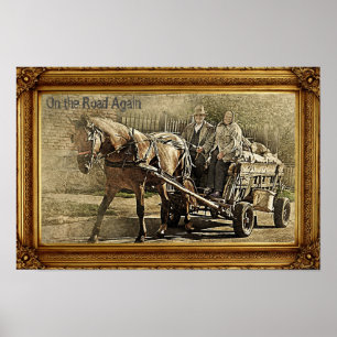 Poster Encore sur la route - Vieux couple en chariot