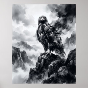 Poster Encre Aigle Tempête Crags