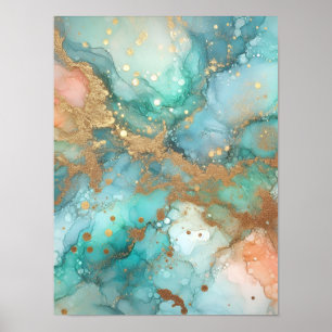 Poster Encre alcoolique bleue et verte