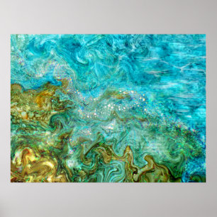 Poster Encre d'alcool peinture numérique eau Waves Beach