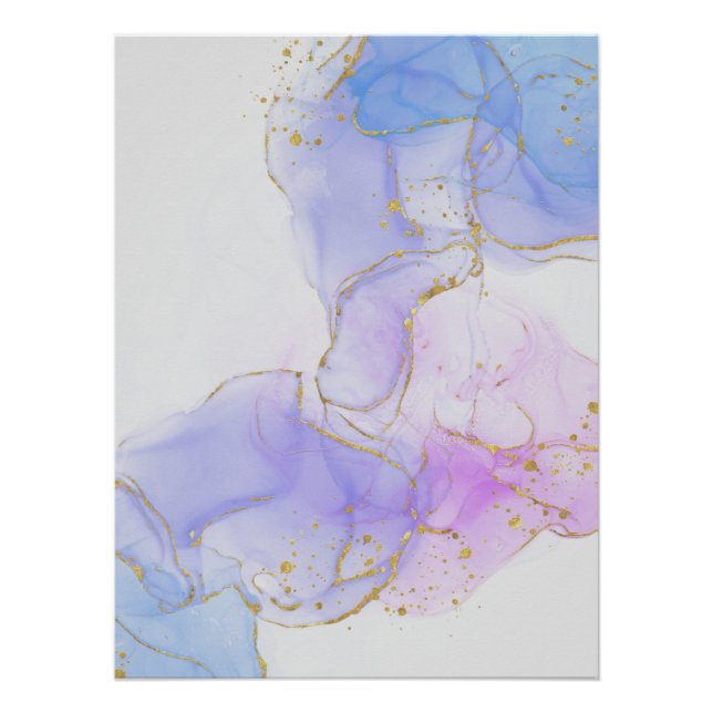 Poster Encre d'alcool rose, pourpre et bleu (Devant)