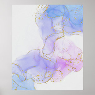 Poster Encre d'alcool rose, pourpre et bleu