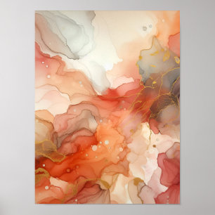 Poster encre d'alcool rouge et orange