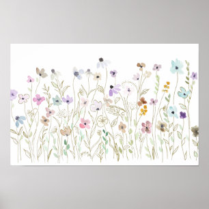 Poster encre dorée fleur sauvage colorée et aquarelle