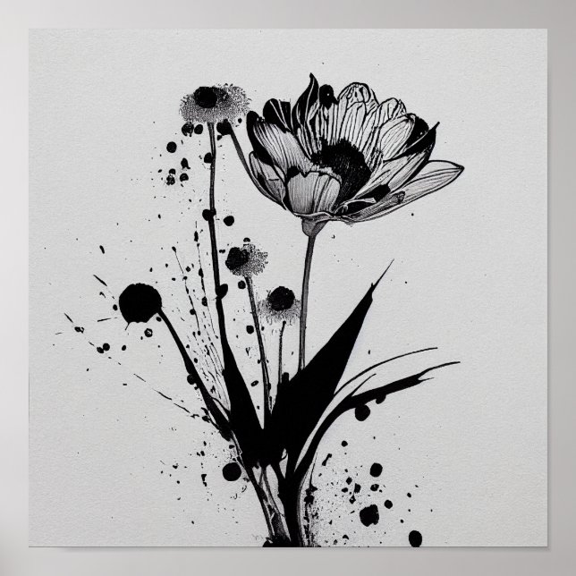 Poster "Encre en floraison" - Peinture Fleur en fleur d'e (Devant)