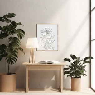 Poster encre minimaliste du mois de la fleur de naissance