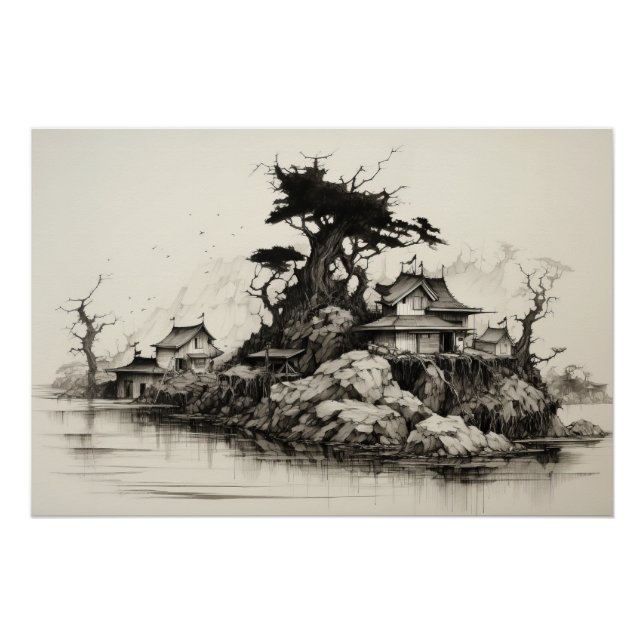 Poster Encre sur papier Paysage (Devant)