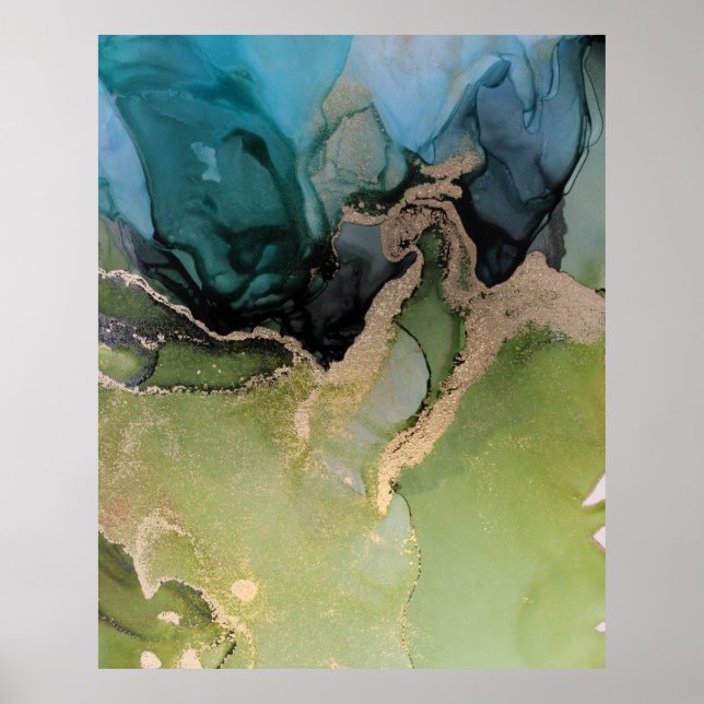 Poster Encre Turquoise d'alcool Black Gold (Devant)