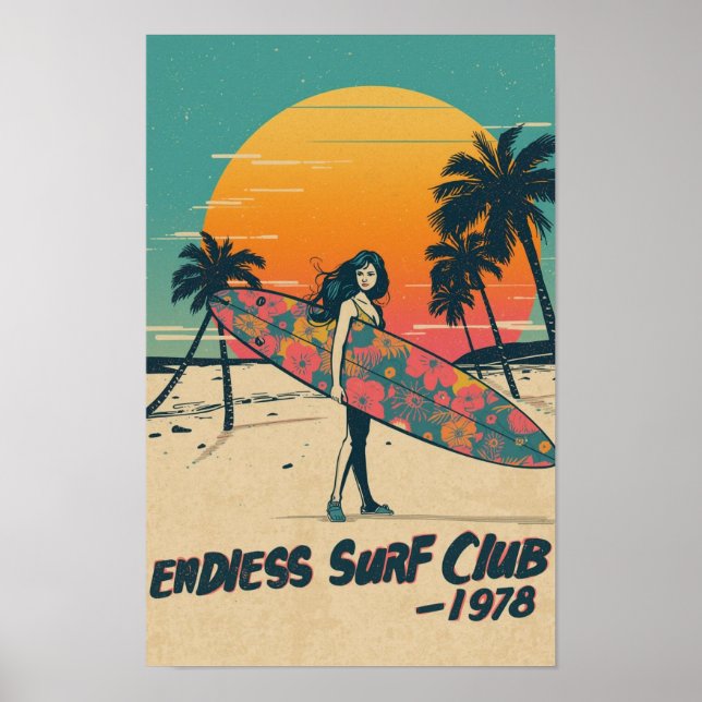 Poster Endless Surf Club 1978 – Retro 70s Surf Girl Pop A (Devant)