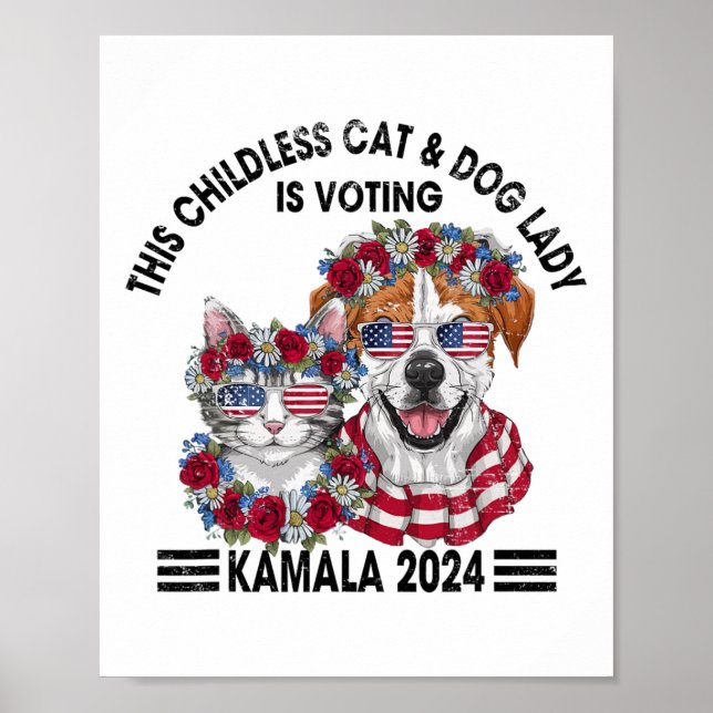 Poster Enfant Chat Et Chien Lady Vote Kamala Harris (Devant)