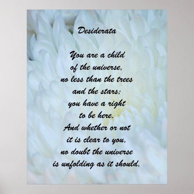 Poster Enfant de Desiderata de l'univers (Devant)