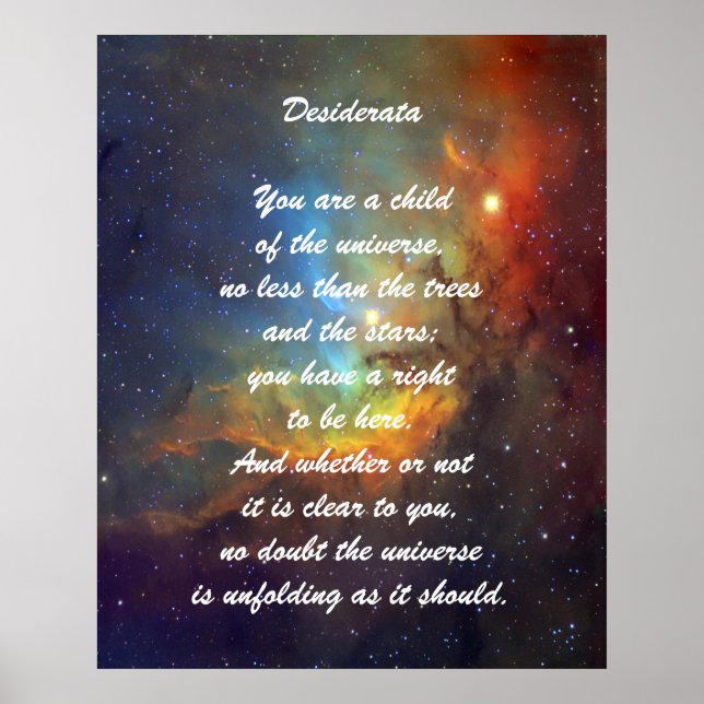 Poster Enfant de Desiderata de l'univers (Devant)