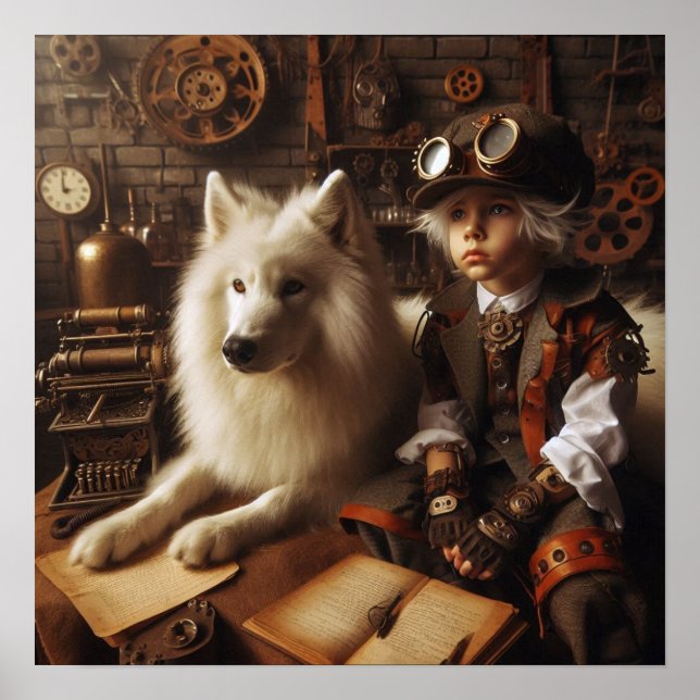 Poster Enfant de la grotte Steampunk - Loup d'animal 05 (Devant)