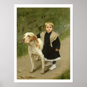 Poster Enfant en bas âge et un grand chien (huile sur la