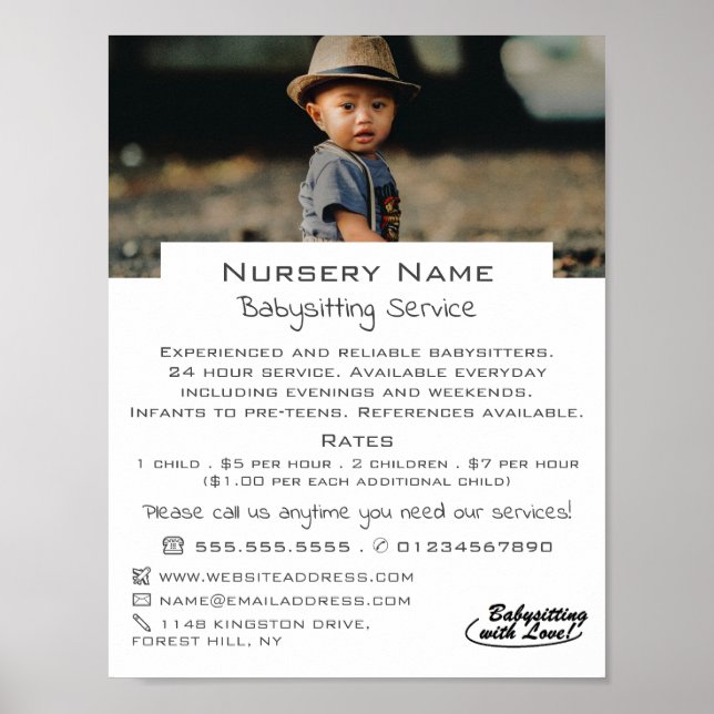 Poster Enfant en Casquette, Babysitter, Garderie, Nourrit (Devant)