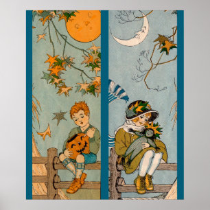 Poster Enfant et fille des années 1920 en automne