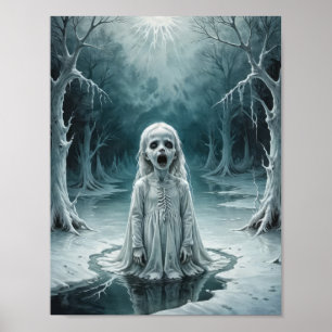 Poster Enfant fantôme maudit émergeant d'un lac gelé