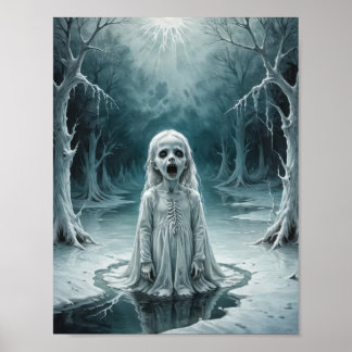 Poster Enfant fantôme maudit émergeant d'un lac gelé